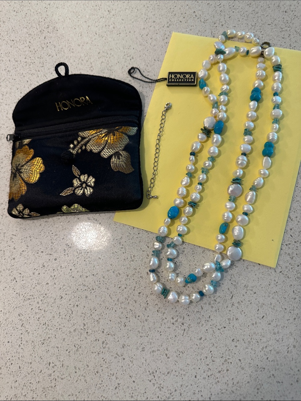 Honora Pearl Necklace with Turquoise Accent Beads and Gemstone Spacers